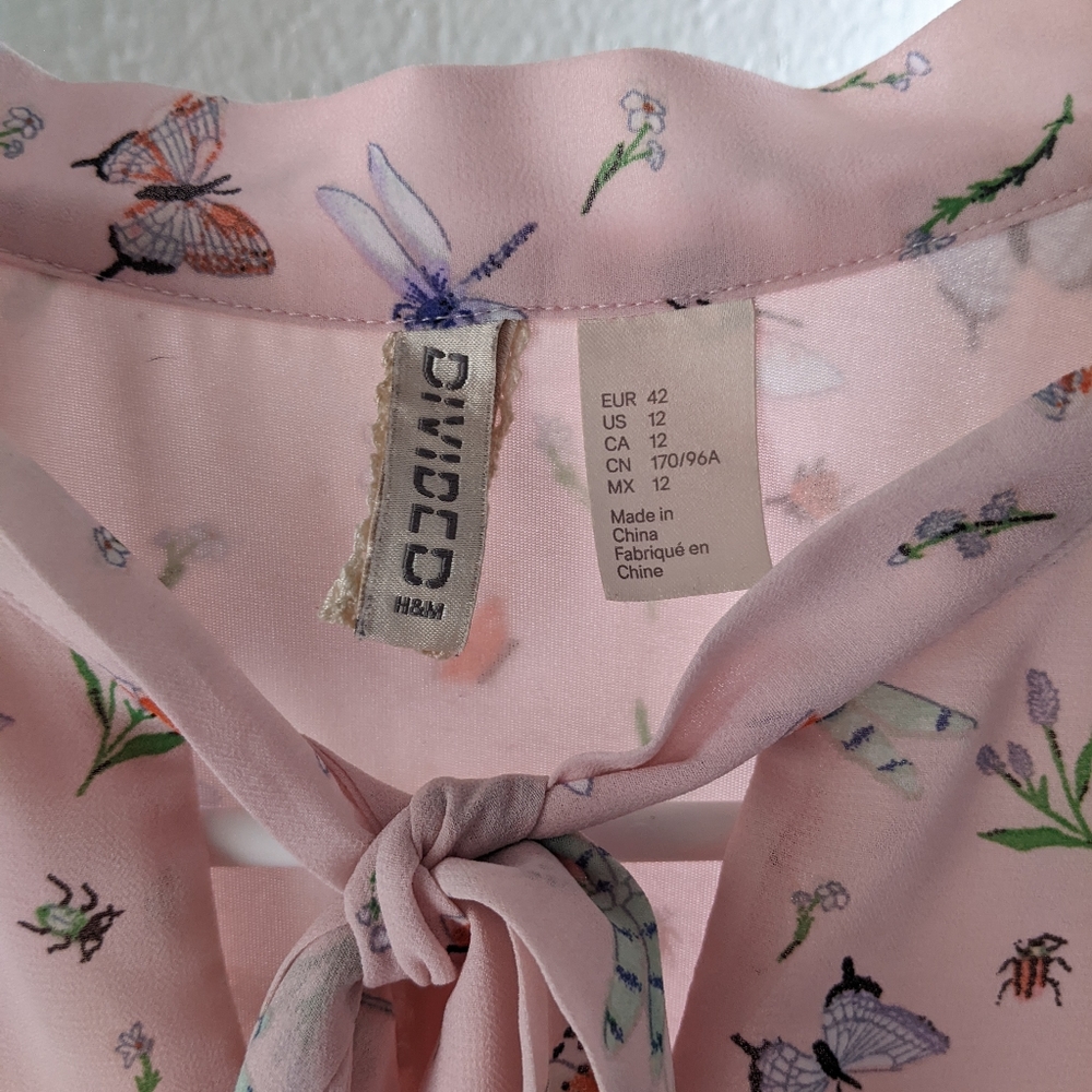 H&M Sz 12 Pink Garden Chiffon Minidress - Picture 5 of 6